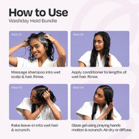 MANETAIN Washday Bundle Mini Size 2 - Complete Curly Hair Care Set | Moisturizing Shampoo 100ml | Multipurpose Conditioner 100gm | Leave-In Conditioner 100ml and Hard Hold Gel 100ml | Hydrating, Strengthening & Frizz Control | CG-Friendly