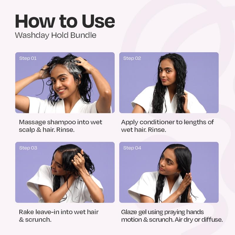 MANETAIN Washday Hold Bundle Full Size - Complete Curly Hair Care Set | Moisturizing Shampoo 237ml | Multipurpose Conditioner 200gm | Leave-In Conditioner 200ml and Hard Hold Gel 200ml