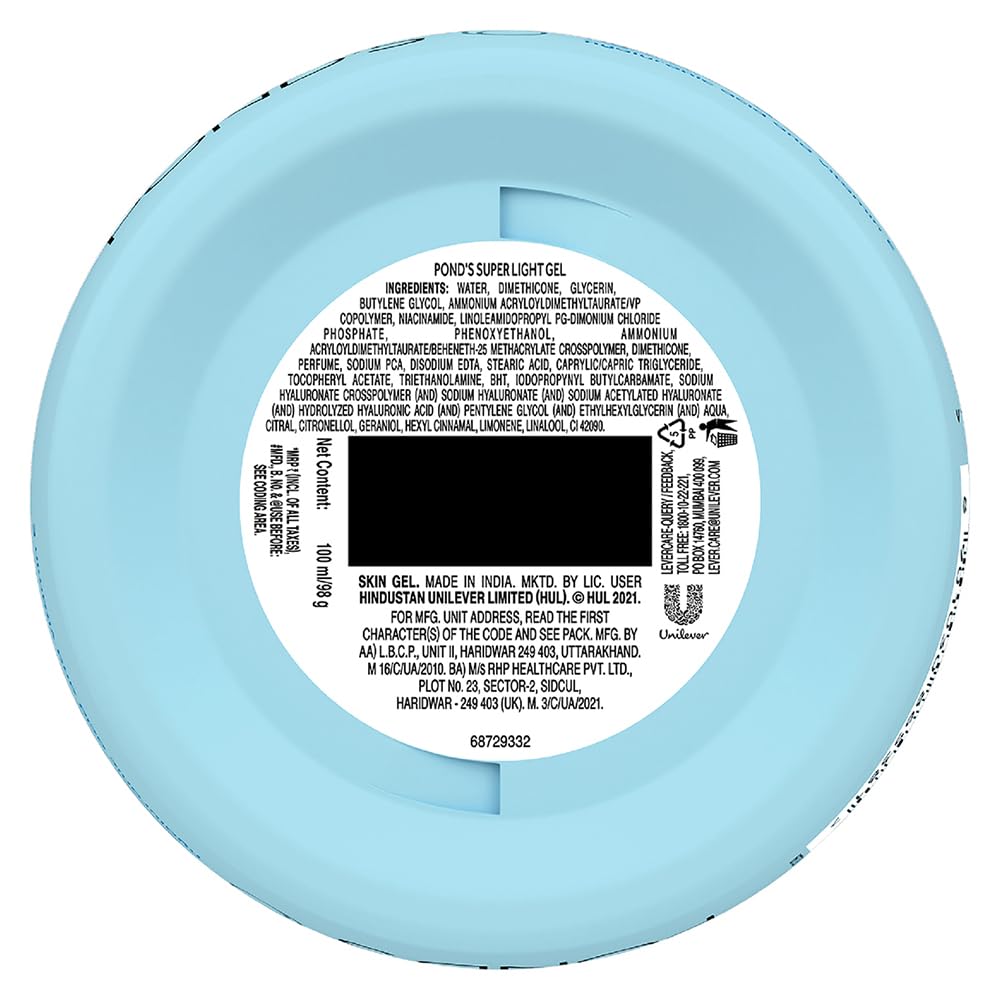 POND's Super Light Gel Oil Free Face Moisturizer 100g & POND's Super Light Gel Oil Free Face Moisturizer 49g, With Hyaluronic Acid & Pond's  Natural Glow Face Powder, Pink Glow - 30G