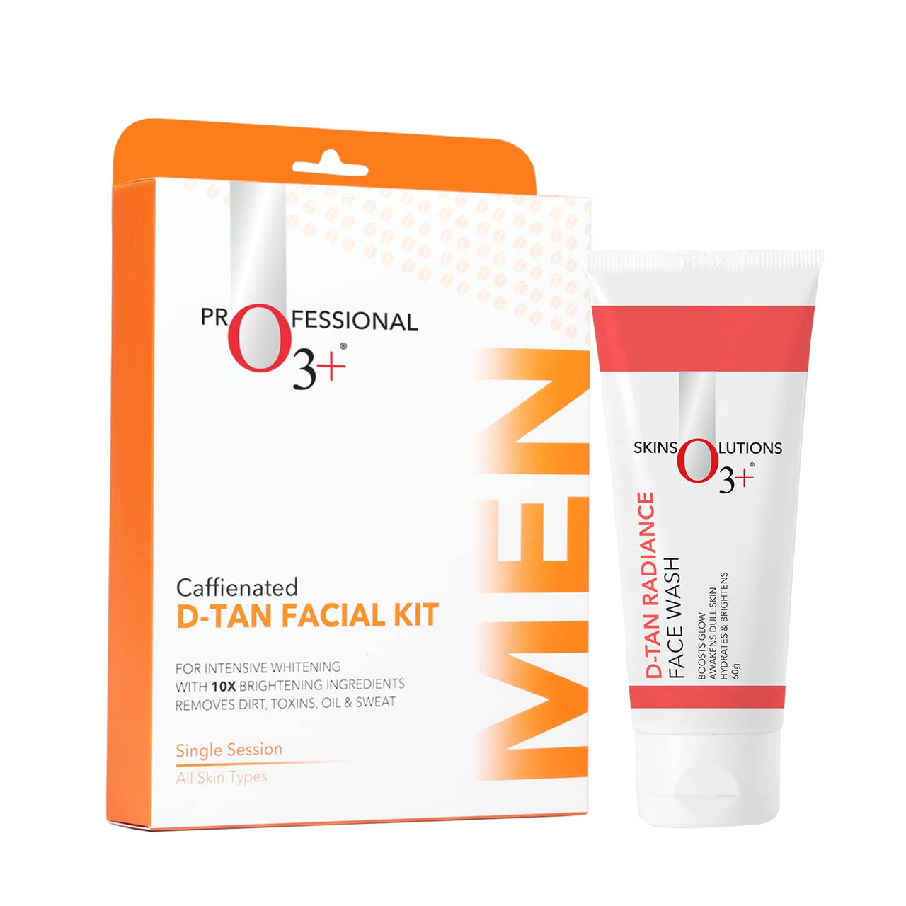 O3+ Caffeinated D-Tan Facial Kit for intensive whitening remove dirt toxins oil and sweat single session for All Skin Types & O3+ D-Tan Radiance Face Wash 60gm (Combo Pack)