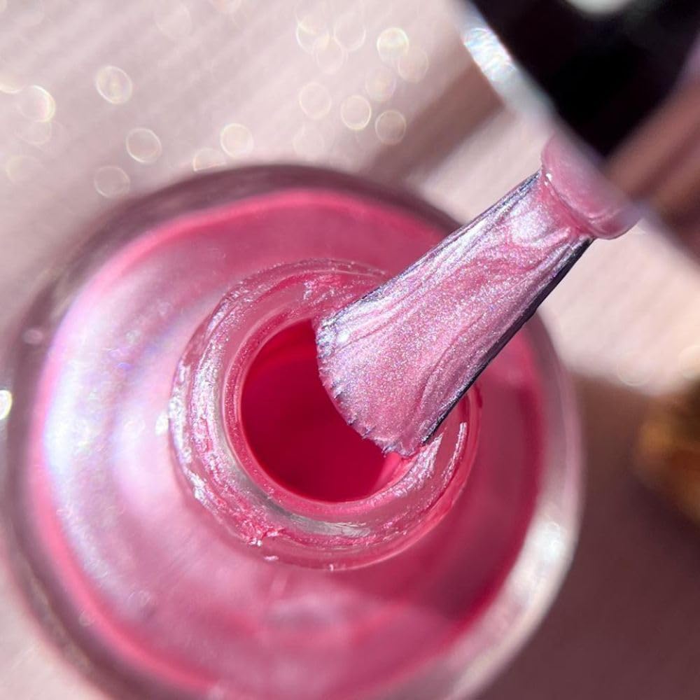 DeBelle Gel Nail Polish Roselin Fiesta (Metallic Rose Pink Nail Paint)|Non UV - Gel Finish |Chip Resistant | Seaweed Enriched Formula| Long Lasting|Cruelty and Toxic Free| 8ml