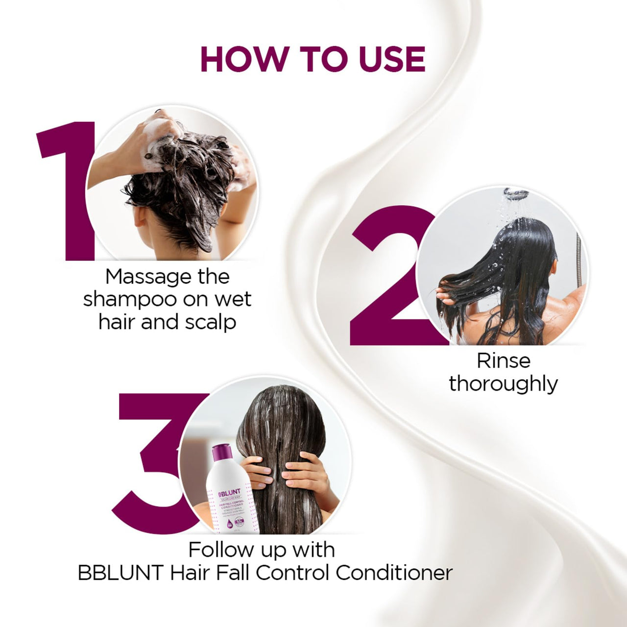 Bblunt Hair Fall Control Shampoo with Pea Protein & Caffeine for Stronger Hair | Reduces Up to 93% Hair Fall | Adds Shine | 300 ml
