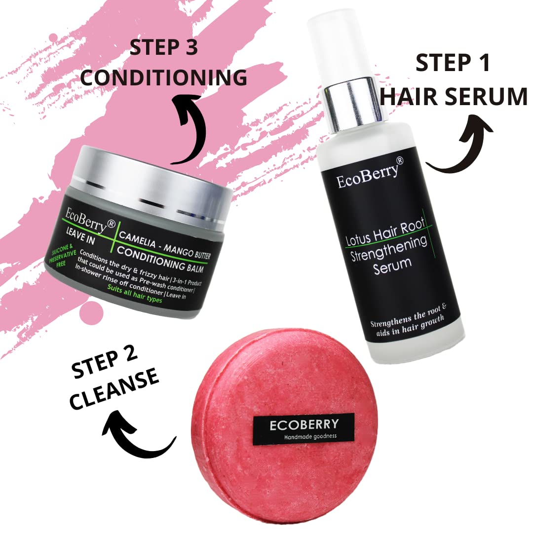 EcoBerry Lotus Hair Root Strengthening Serum For Hair Growth Men, Women, Scalp Serum Hair fall control Hair Volumizing, Water Based, Natural & Handmade, Chemical Free Silicone Free Paraben Free, Vegan