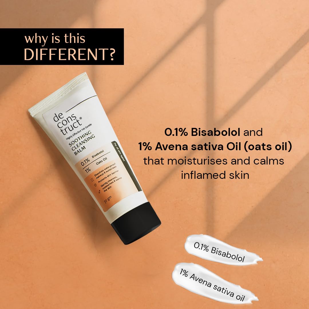 Deconstruct Soothing Makeup Cleansing Balm|Contains 0.1% Bisabolol&1% Oats Oil|Gentle Makeup Remover|For Normal,Dry,Combination Skin|Removes Excess Oil&Dirt,Detoxifies&Clear Pores|For Men&Women|50G