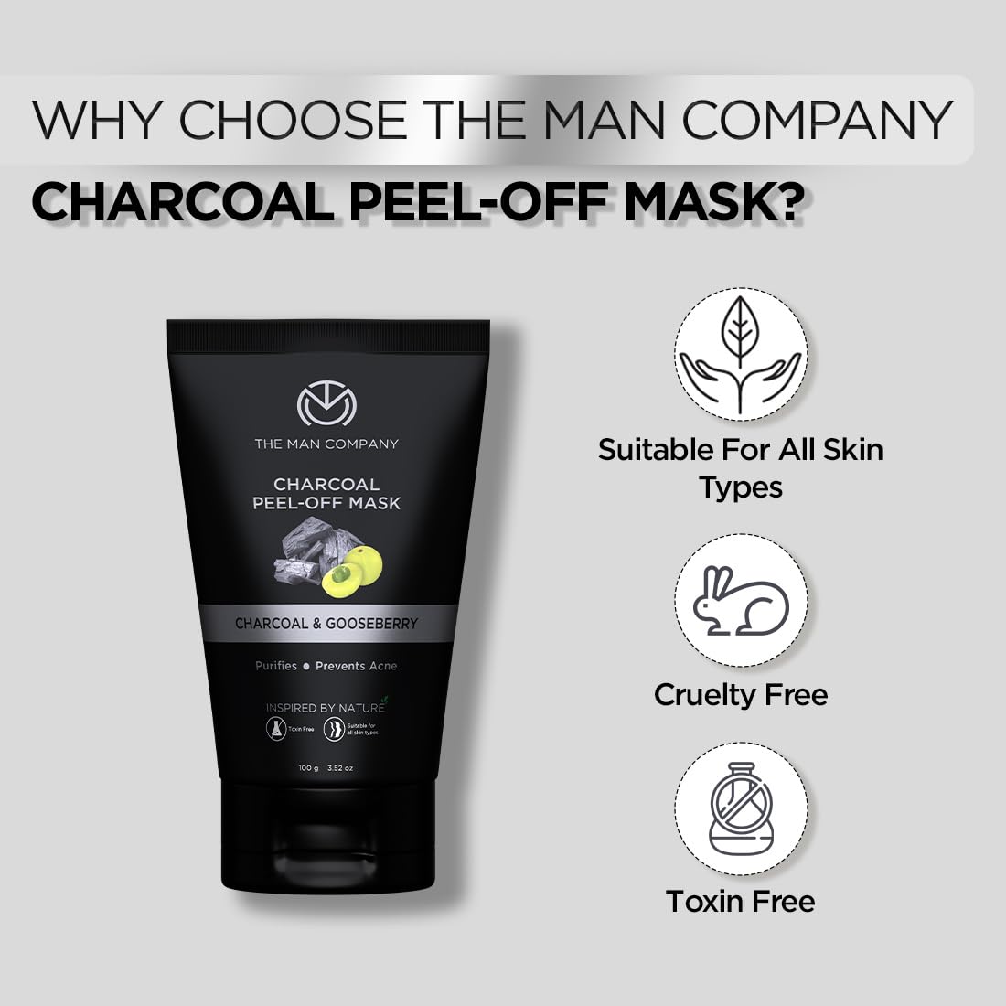 The Man Company De Tan Activated Charcoal Peel-Off Mask with Moringa, Gooseberry & Turmeric Powder Extract for Dead Skin, Blackhead & Tan Removal - 100gm*2