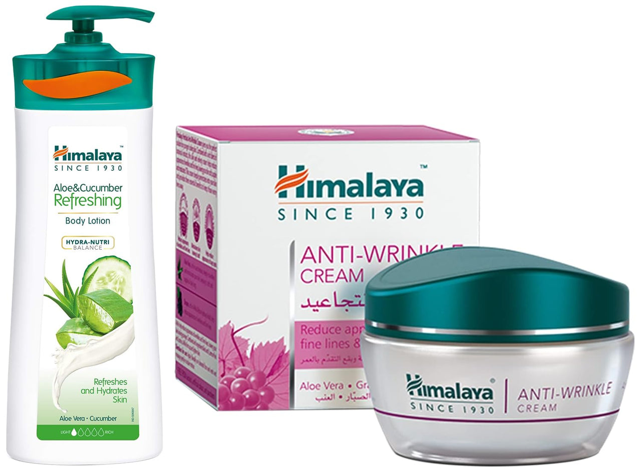 Himalaya Herbals Anti-Wrinkle Cream, 50g & Herbals Aloe and Cucumber Refreshing Body Lotion, 400ml Combo