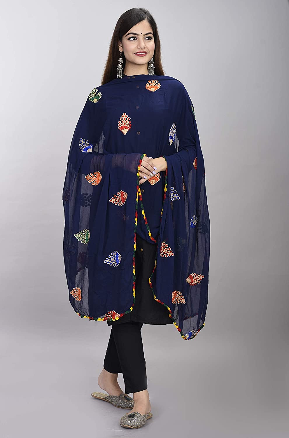 DIAMO Women's  Phulkari Chiffon Dupatta