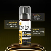 Ustraa Foaming Face Wash - 150ml - Skin Brightening & Deep Cleanse | with Glutathione & Vitamin C | Helps in Effective Removal of Dirt & Tan | Hydrates Skin | NO SLS, NO PARABEN