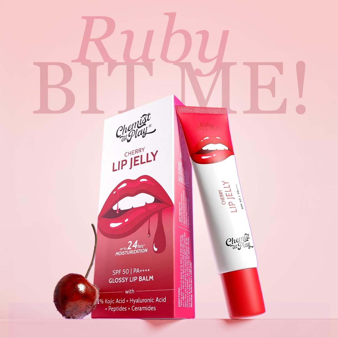 Chemist At Play Cherry Tinted Lip Balm for Dark, Dry, Chapped and Pigmented Lips| Gives 24 hours moisturization| SPF 50 PA+++| Has 2% Kojic Acid, Hyaluronic Acid, ceramides & Peptides| 10gms