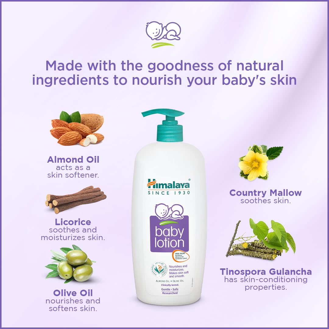 Himalaya Gentle Baby Lotion 100ml | with Almond oil, Olive oil, Country Mallow | Nourishes and moisturizes your baby's  skin