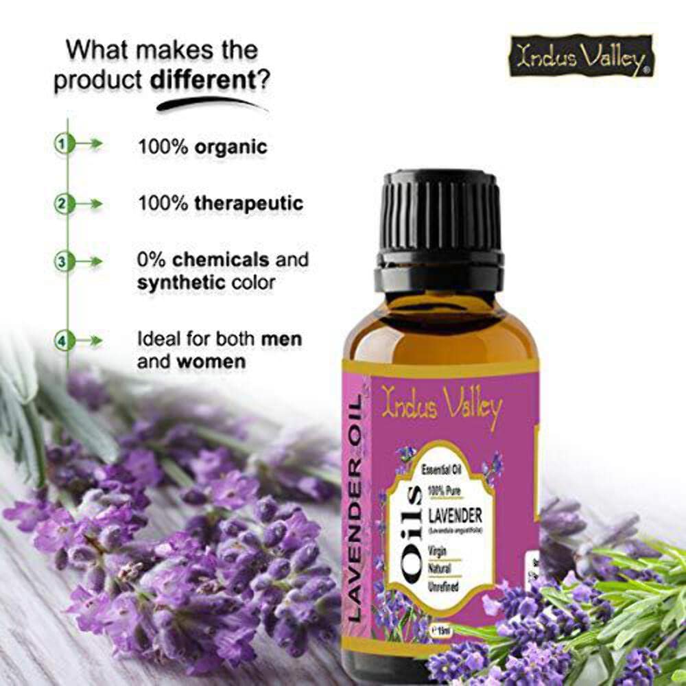 Indus Valley 100% Pure Natural & Organic, Undiluted Lavender Essential Oil with Dropper for Skin, Hair Care -15ml