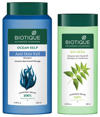 Biotique Bio Kelp Protein Shampoo for Falling Hair Intensive Hair Regrowth Treatment, 340ml & Biotique Bio Neem Margosa Anti Dandruff Shampoo and Conditioner, 180ml