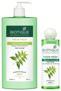 Biotique Bio Neem Purifying Face Wash, 200ml & Bio Neem Margosa Anti Dandruff Shampoo & Conditioner, 650ml