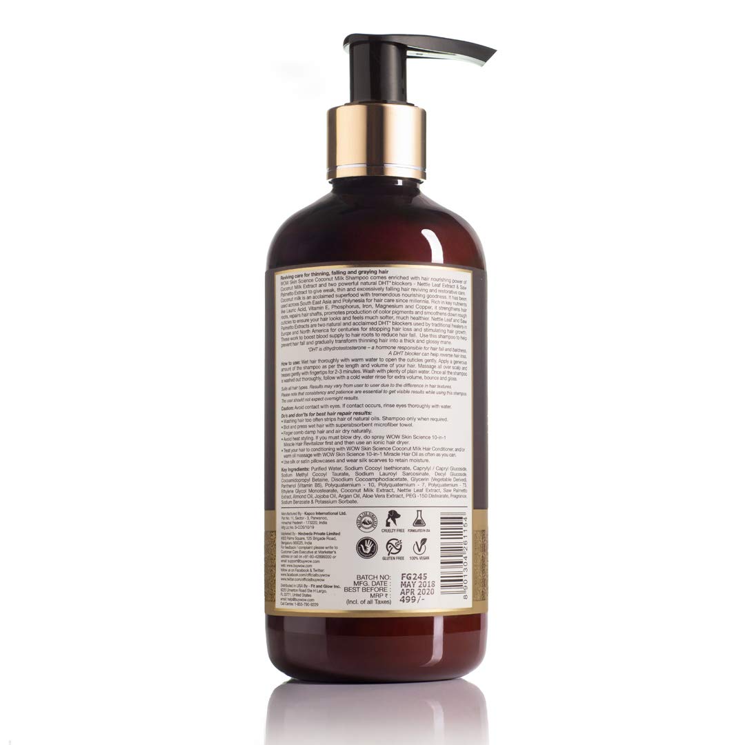 WOW Skin Science Coconut Milk Shampoo For Hair Fall/Strength/Damage/Thinning - 300ml