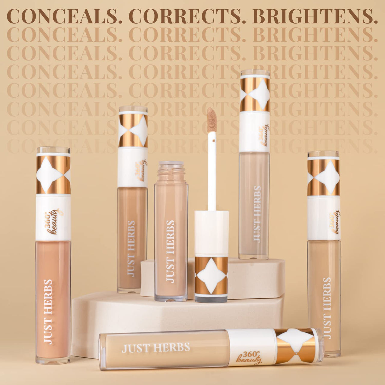 Just Herbs Eyeshadow Palette 9 in 1 Long Lasting Blendable Eye Makeup Palette (Sunshine - Day Palette) & Just Herbs Concealer for Face Makeup 6ml (Natural) Combo