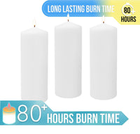 Stonebriar 3 Pack Tall 3 x 6 Inch 65 Hour Long Burning Unscented White Wax Pillar Candles 3x6 3.0