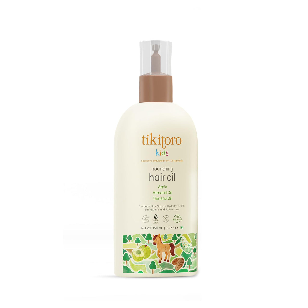 Tikitoro Kids Nourishing Hair Oil, 100% Vegan with Bringha, Amla, Olive, & Argan, Promotes & Conditions Hair Growth & Scalp, Non-sticky, Non-smelly & Non-greasy, No Paraben & Sulphate (150 ml)