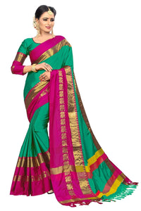 PAREVDEE Women's  Dobby Cotton Saree With Blouse Piece
