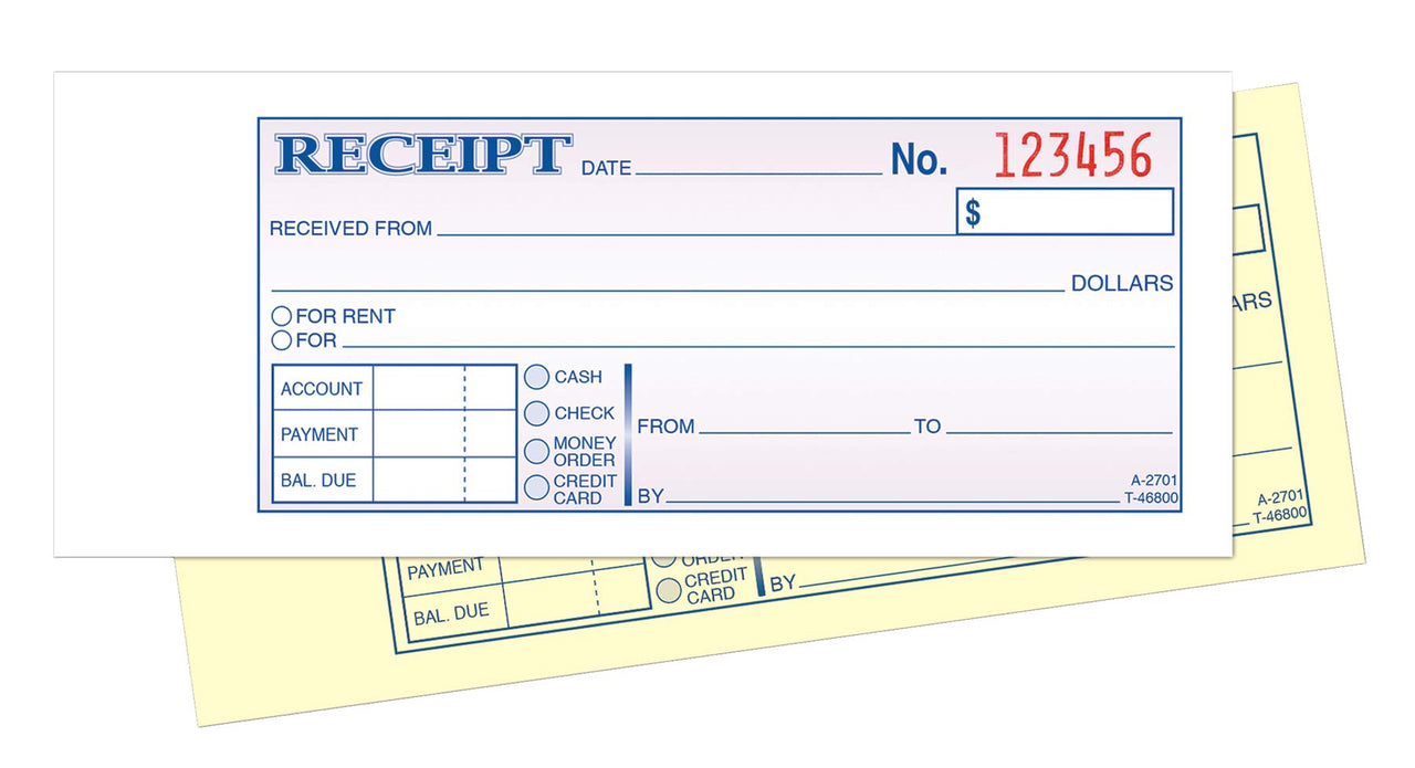 Adams Money and Rent Receipt Book, 2-Part, Carbonless, 2.75 x 7.19 Inch, 50 Sets, White and Canary (DC2701)