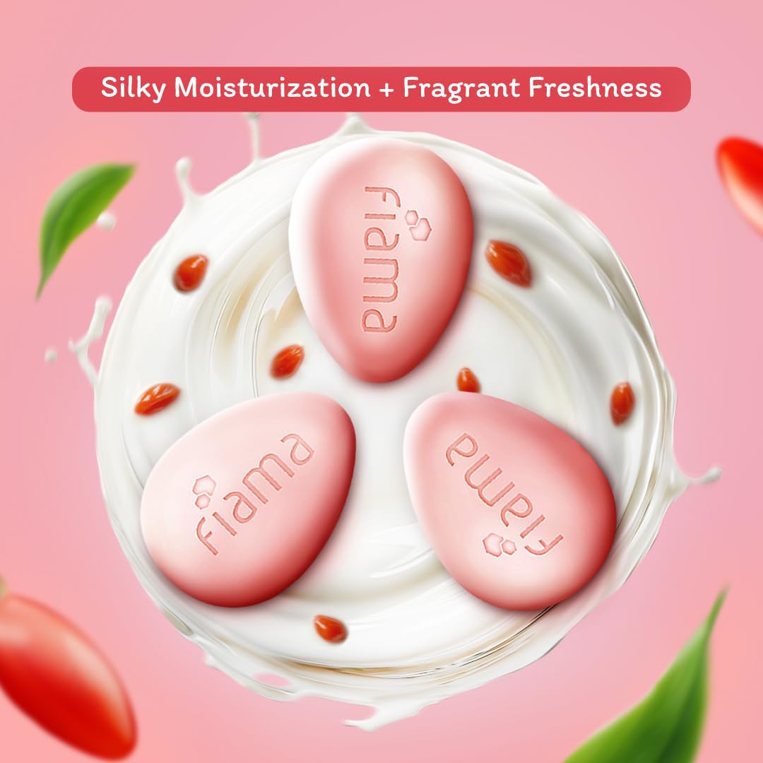 Fiama Moisturizing Soap Bar, Japanese Hokkaido Milk & Goji berry, Soap Pack of 3, Non-Sticky Moisturized Skin, 1/3rd Skin Moisturizers, Vitamin F, Fragrant Freshness
