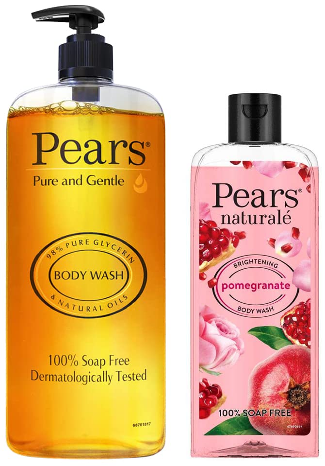 Pears Pure & Gentle Shower Gel SuperSaver XL Pump Bottle, 750 ml & Pears Naturale Brightening Pomegranate Bodywash, 250 ml