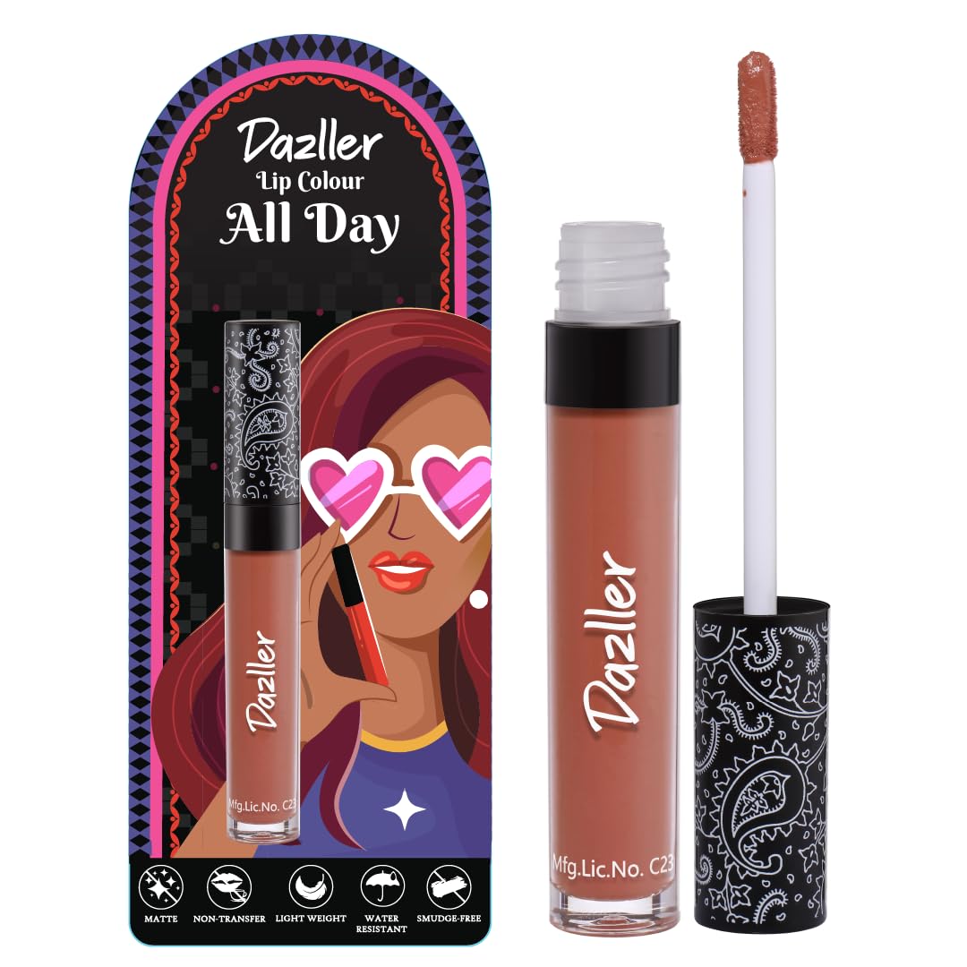 DAZLLER All Day Lipcolour|Moisturizing Kokum Butter|Non-Transfer & Smudge-Proof|8Hr Stay|Matte Liquid Lipstick for Women|Dlc003 Autumnspice|6G