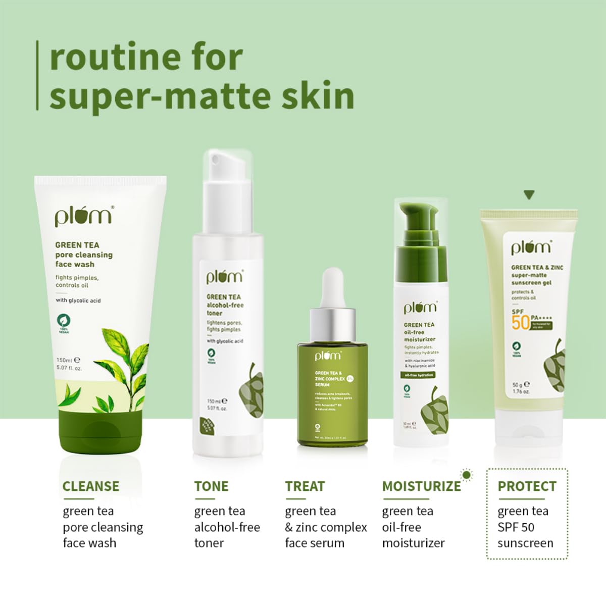Plum Green Tea & Zinc Super-Matte Gel Sunscreen SPF 50 PA ++++ | Formulated for Oily, Combination and Acne Prone Skin | Protects & Controls Oil | Lightweight, No White Cast & Non-Sticky | Vegan | 50 g