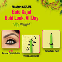 Daily Life Forever52 Amazonic Black Kajal (3pcs) 24Hr Long Stay | One Stroke Smooth Glide | Waterproof, Smudgeproof & Fadeproof | Intense Matte Finish - Safe for Eyes