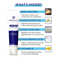 Mannlich Lip Balm For Men (10G) Lip Care With Spf 50 Pa++++ Protection - Lip Lightening For Dry & Chapped Lips - Moisturizes, Long-Lasting Hydration With 2% Kojic Acid & 1% Hyaluronic Acid, white