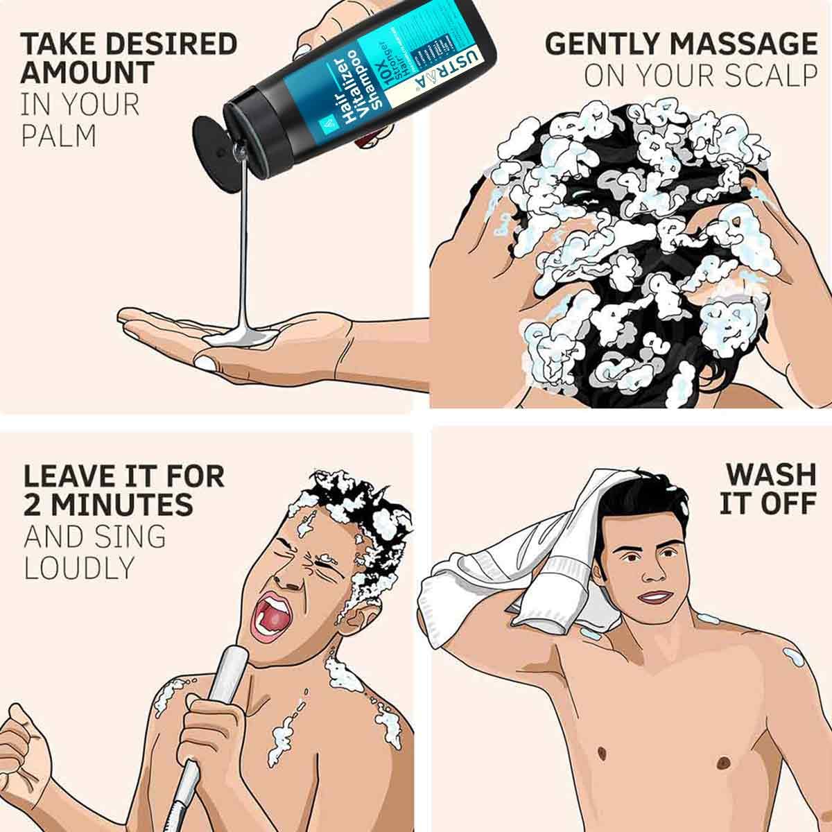 Ustraa Hair Vitalizer Shampoo - 250ml - Dermatologically Tested, With Biotin, Caffeine, Omega 3 & Omega 6, 10x Stronger Hair, Helps in Hair Growth, Reduces Hairfall