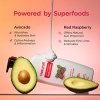 Naturali Sun Protection Sunscreen Body Lotion | SPF 25 PA+++ UVA/UVB Protection | Nourishing & Moisturising | Lightweight | Non-sticky | Non-greasy | Avocado & Raspberry Body Lotion | 400ml