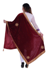 SNEH Women's  Velvet Heavy Work Stole with Tassel
