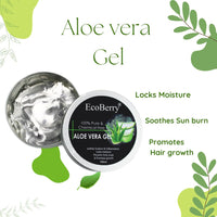 EcoBerry Pure & Chemical Free Aloe Vera Gel, Soothes Skin, Sun burn, Anti-Ageing, Reduces Dandruff, Antioxidant Rich, Anti-inflammatory, Natural & Handmade, Paraben Free, Vegan, 100ml
