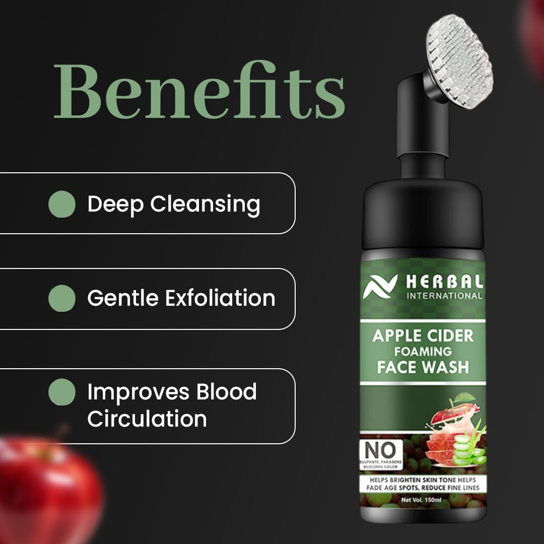 AV Herbal International Apple-Cider Foaming Face Wash with Brush | 150ml | Deep Cleansing and Gentle Exfoliation | Brightens Skin Tone (3)