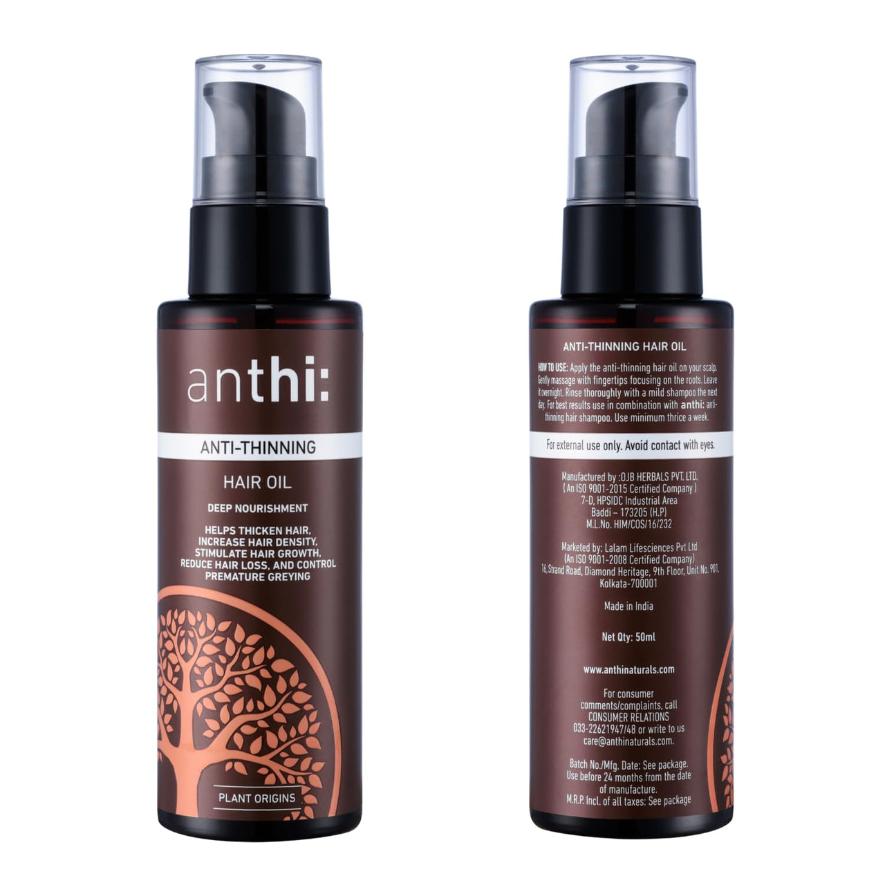 anthi: Anti-Hair Thinning Oil with Onion, Bhringaraj, Rosemary Extracts | For Hair Thickening & Growth | With Neem Wood Comb | Mineral Oil Free | For Men and Women 50 ml
