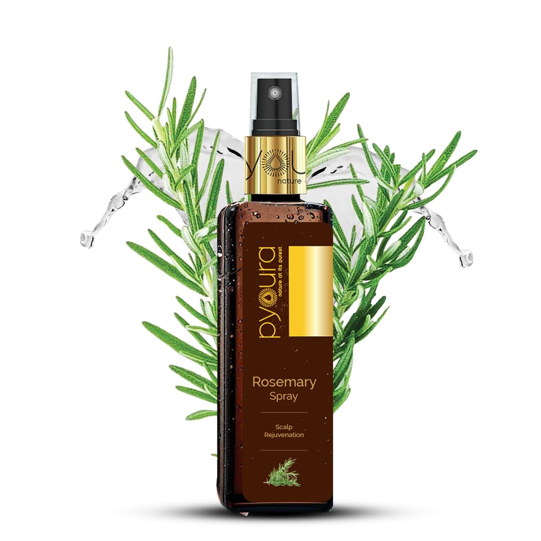 PYOURA Rosemary Water Spray 100ml for hair fall control, Natural Non-greasy Heat Protection Serum Mist Toner supports hair growth, Ayurvedic Pure Herbal 100% extract of fresh rosemary leaves.
