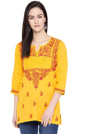 Ada Women's  Cotton Top Hand Embroidered Lucknowi Chikankari Tunic Kurti