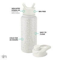 Simple Modern Water Bottle with Straw and Chug Lid Vacuum Insulated Stainless Steel Metal Thermos Bottles | Reusable Leak Proof BPA-Free Flask for Sports Gym | Summit Collection | 32oz, Cream Leopard Pattern: Cream Leopard 32oz (2 Lids)