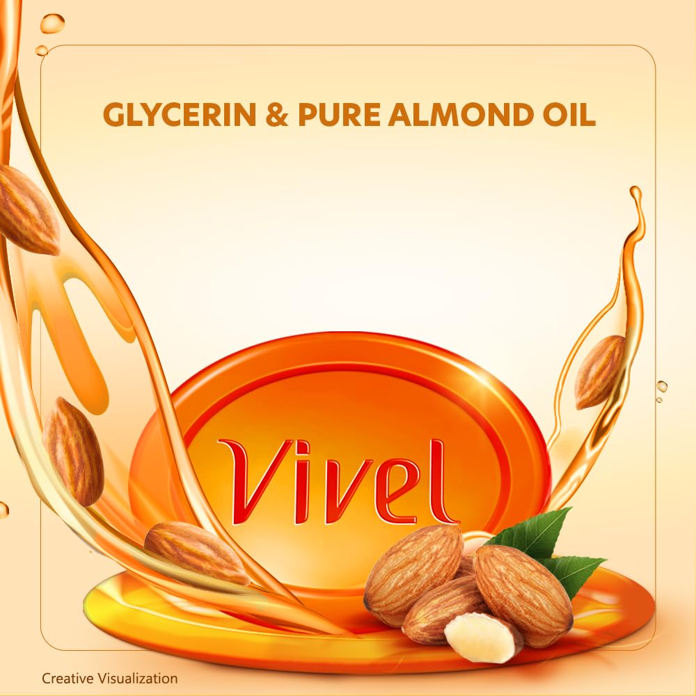 Vivel Glycerin Bathing Bar Soap for Soft Moisturized Skin with Pure Almond Oil & Vitamin E, Special Pack 125gx3 (Pack of 3)