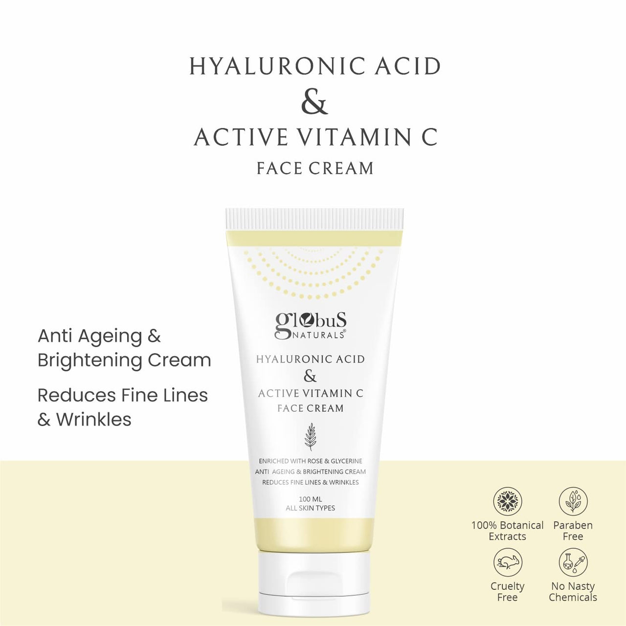 Globus Naturals Glycolic & 1% Salicylic Acid Anti-Acne & Vitamin C & Hyaluronic Acid Anti Ageing Face cream Combo - Set of 2
