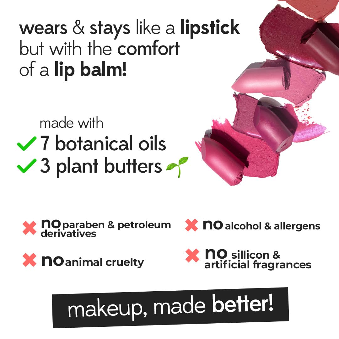 Ruby's Organics Semi-Matte Lipstick for Women All Indian Tones, Highly Pigmented, Moisturizing, Non Drying, Lightweight and Long Lasting Formula, Lip Makeup, Synthetic Chemical-Free, Mauve, 3.7g