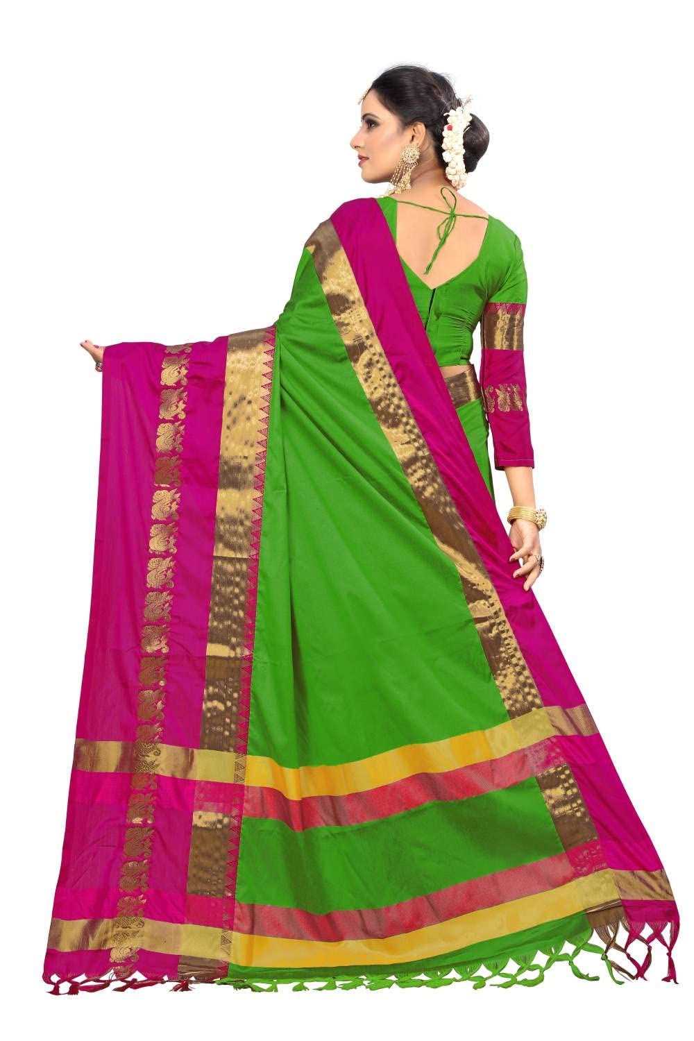 PAREVDEE Women's  Dobby Cotton Saree With Blouse Piece