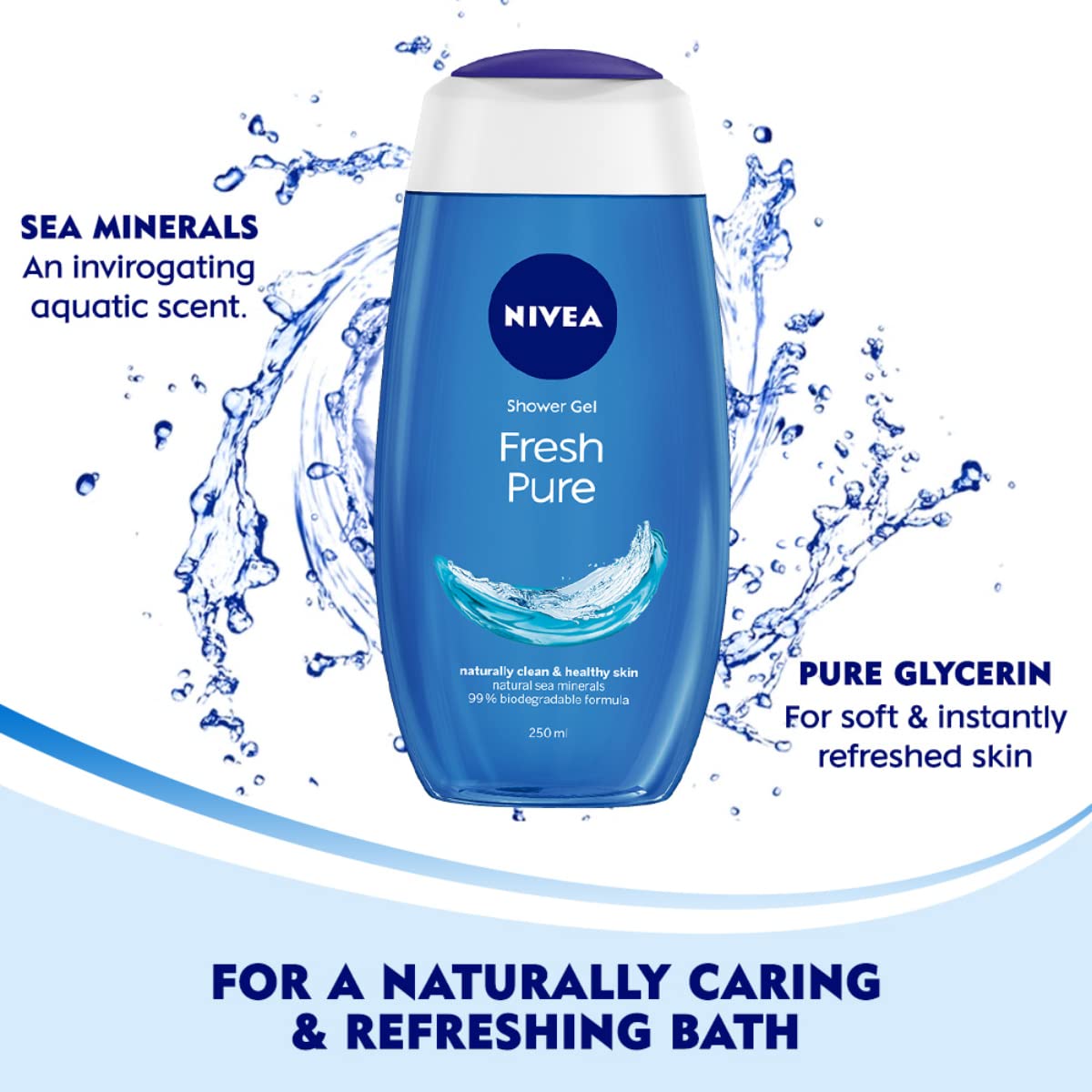 NIVEA Fresh Pure 125 ml Body Wash| Shower Gel with Sea Minerals and Care Oil | Pure Glycerin for Instant Soft & Summer Fresh Skin|Microplastic Free |Clean, Healthy & Moisturized Skin