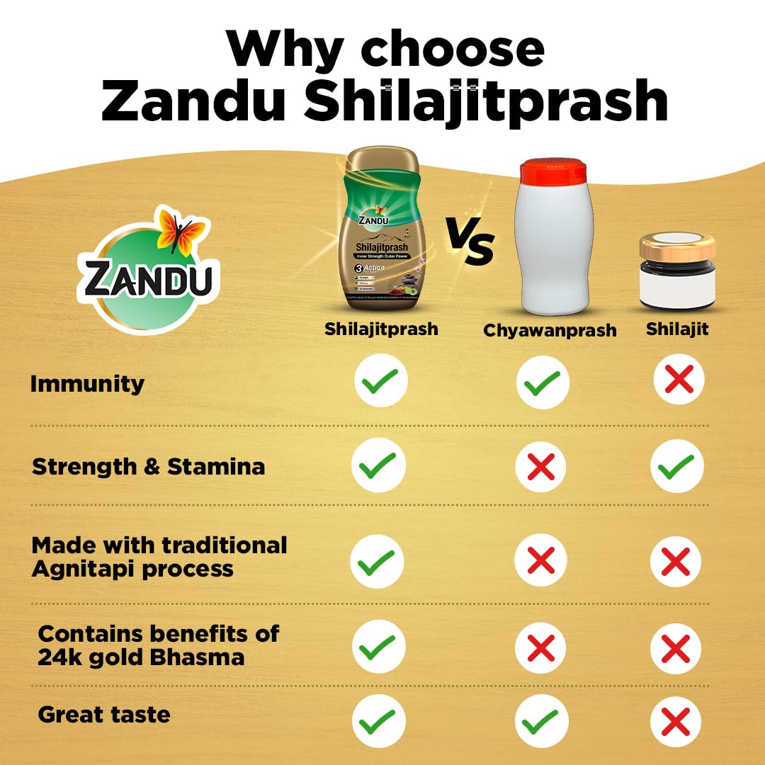 Zandu Shilajitprash, combination of Shilajit and selected herbs of Chyawanpash, a powerhouse of 47 potent Ayurvedic herbs | 3 Action formula to boost strength, stamina & immunity | 900 Gm