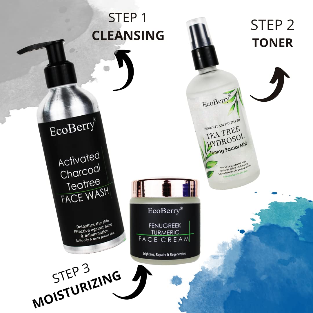 EcoBerry Pure Steam Distilled Teatree Hydrosol Toning Facial Mist For Oily Acne Prone Skin, Calms Redness, Breakouts, Restores Oil Balance, Suits Oily Skin, Natural, Chemical Free - 100 Ml