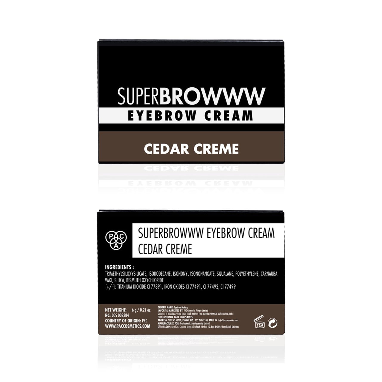 PAC SuperBrowww Cream (Cedar Creme) | Long Lasting Highly Pigmented Smudgeproof Brow Pomade | Light Brown Eyebrow Definer for Women | 6G