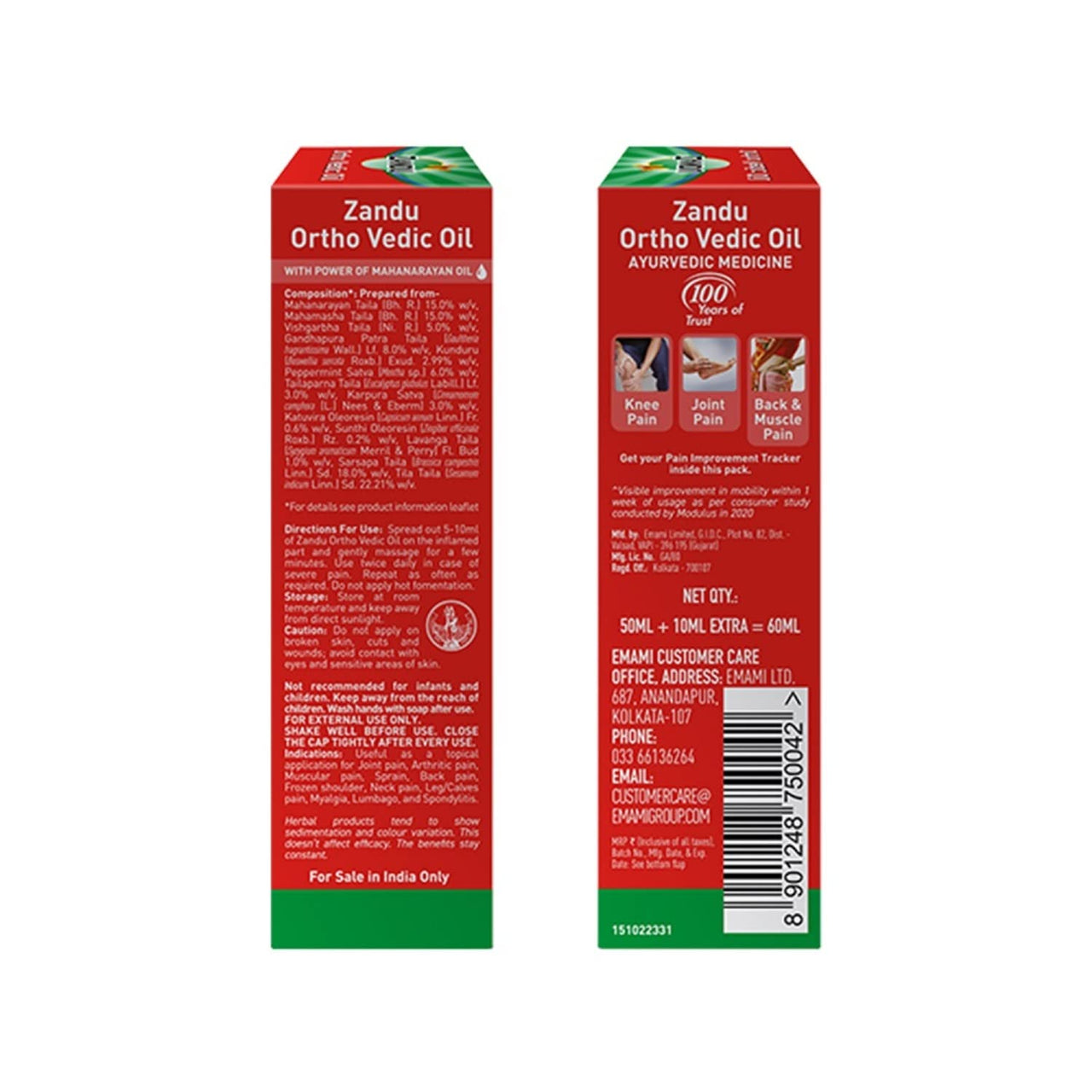 Zandu Ortho Vedic Oil - 60ml | Ayurvedic Oil for Relief from Knee and Joint Pain,Muscle Pain, Osteoarthritis Visible Improvement in 7 days