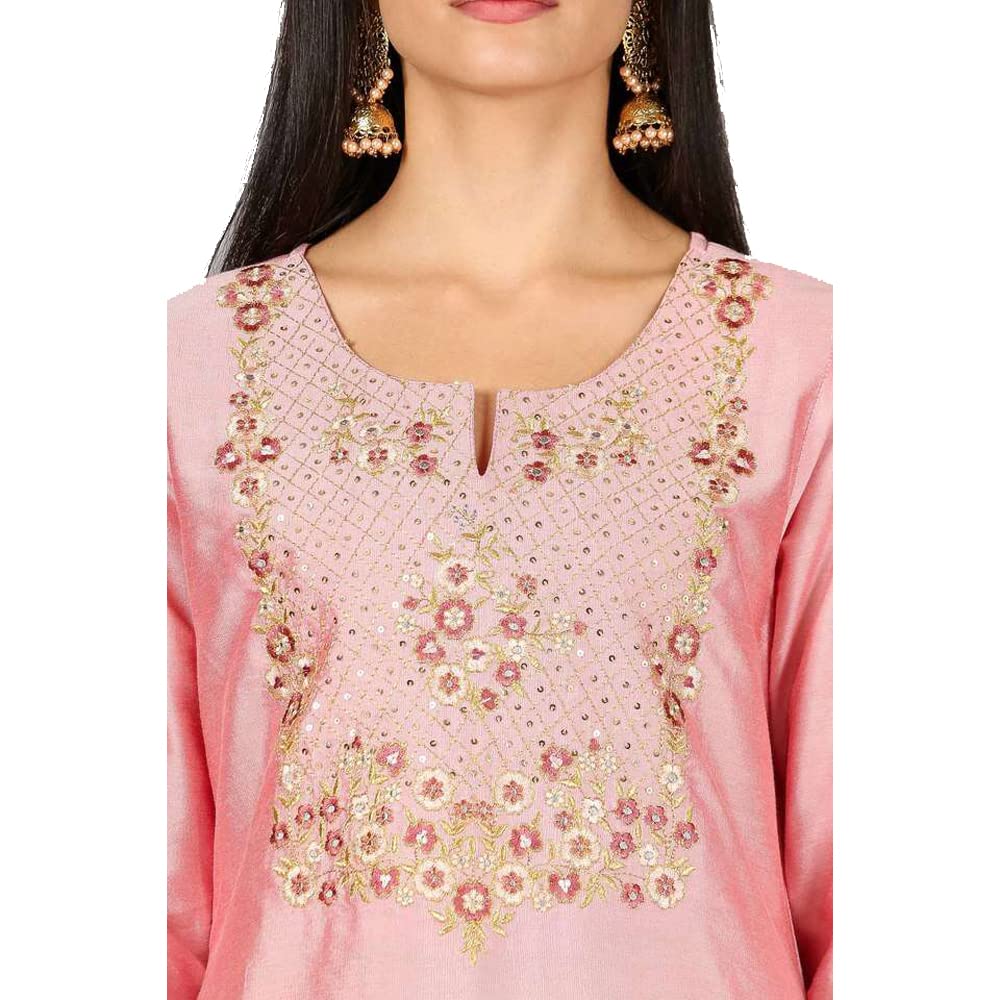 Kashish Women's  Viscose Embroidered Round Neck Straight Fit Kurta