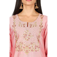 Kashish Women's  Viscose Embroidered Round Neck Straight Fit Kurta