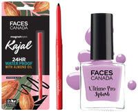 Facescanada Magnet Liquid Eyes Kajal, Waterproof, 24Hrs Long Stay, Smudgeproof, Almond Oil & Vit E Enriched, One Stroke Smooth Glide, Black 0.35G & Faces Splash Glossy Nail Enamel, Viola 41, 8 Ml